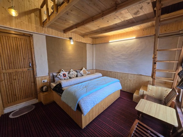 Bedroom with wooden ladder